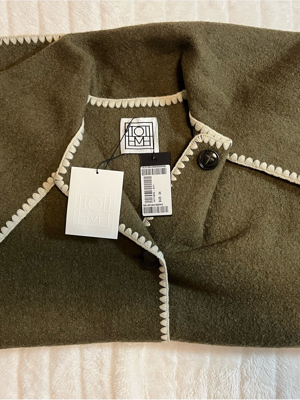 Loewe Olive Jacket with Cream Contrast Trim